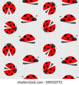 insect beetle ladybug red with black dots on a gray background speckled vector seamless pattern