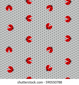 insect beetle ladybug red with black dots on a gray background speckled vector seamless pattern