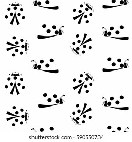 insect beetle ladybug white with black dots in spots background vector seamless pattern