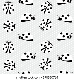 insect beetle ladybug white with black dots on a gray background speckled vector seamless pattern