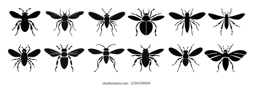 inseto preto silhueta clipart bundle
