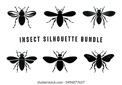 Insect Black Silhouette Vector Set, Insect Silhouette Clipart bundle