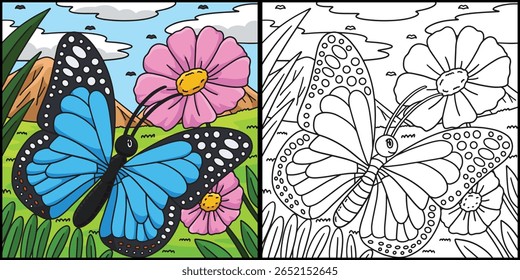 Ilustração de animal de borboleta de morfo azul de inseto 