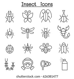 Insect & bug icon set in thin line style