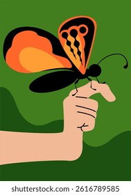 Insect Butterfly In Hand Illustration