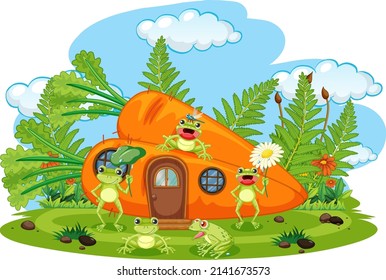 Insect cartoon character at fairy house illustration