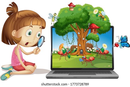 Insect cartoon fairy on computer background illustration