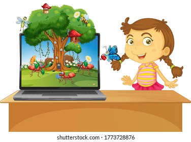 Insect cartoon fairy on computer background illustration