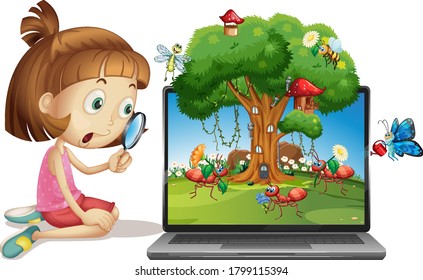 Insect cartoon fairy on computer background illustration