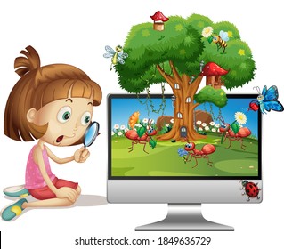 Insect cartoon fairy on computer background illustration