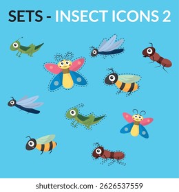 Insect cartoon icon pack. Vector illustration