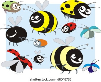 Insect cartoon set isolated on light blue background