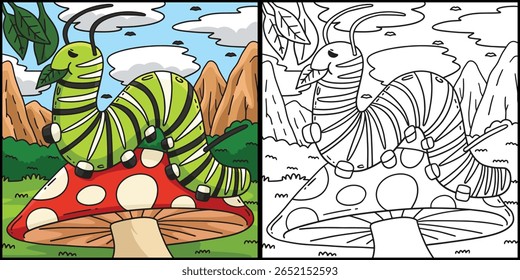 Ilustração Colorida de Animal de Lagarta de Inseto 