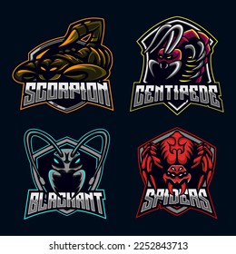 Insect Character set, scorpion, centipede, ant, spider E-sport Mascot Logo Design Bundle Set icon collection vector illustration gaming team