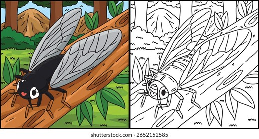 Insect Cicada Animal Colored Cartoon Illustration 