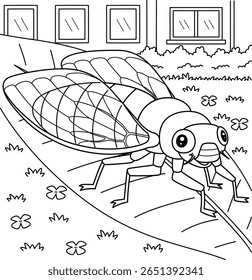 Página de coloração de animais de Cicada de inseto para crianças 