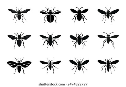 Insect Clipart black Silhouette Set, Insect Silhouette Vector art bundle