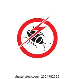 Insect cockroach in red forbidding spark circle. Anti cockroach Insect sign, pest control icon. cockroach pest control stop sign on white background vector illustration