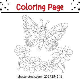 Insect coloring book for kids. Bugs Vector line art illustration coloring page on white.