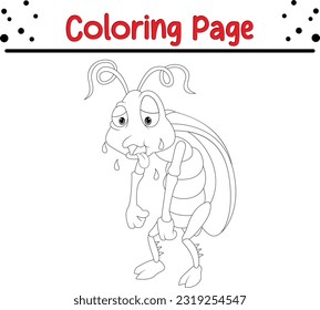 Insect coloring book for kids. Bugs Vector line art illustration coloring page on white.