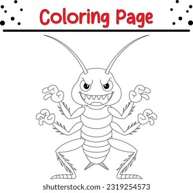 Insect coloring book for kids. Bugs Vector line art illustration coloring page on white.
