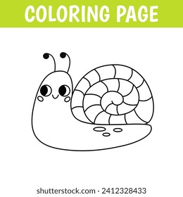 Insect coloring page, cute print with line snail. Printable worksheet with solution for school and preschool.