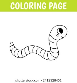 Insect coloring page, cute print with line worm. Printable worksheet with solution for school and preschool.