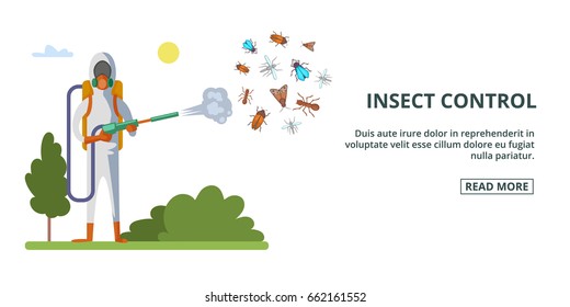 Insect control banner horizaontal concept. Cartoon illustration of insect control banner horizontal vector concept for web
