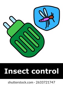 Insect control icon. Electric repellent plug with mosquito badge showing indoor pest protection, electronic defense, anti-bug device.