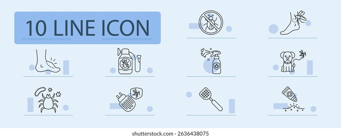 Insect control monochrome set icon. Skin rash, insecticide sprayer, bug forbidden, mosquito bite, pet protection, parasite, trap plug, swatter, bite cream