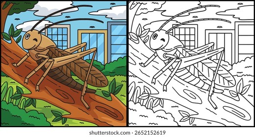 Ilustração de desenho animado de cor animal de críquete de inseto