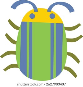 Insect is depicted in a playful, minimalist style with bold shapes and lines.  Creature features a segmented body and cheerful antennae, perfect for children's media. Cartoon vector illustration