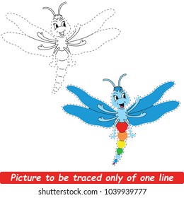 Insect Dragonfly Beautiful. One Line Dot to Dot Educational Game for Kids.