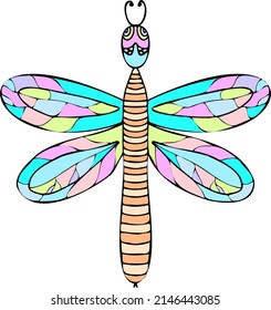 Insect Dragonfly Stained Glass Technique, Vector Illustration