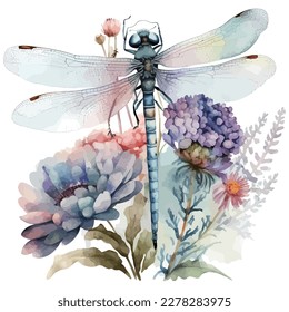 insect dragonfly in a watercolor style isolated. Aquarelle dragonfly for background, texture, wrapper pattern, frame or border.