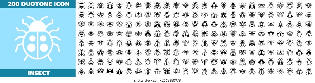 Insect Duotone Editable Icons set. Vector illustration in modern thin duotone style of insect icons: butterflies, bees, ladybugs, etc