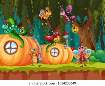 Insect in fairy tale forest illustration