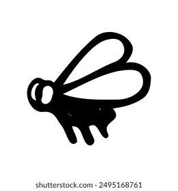Insect fly hand drawn in doodle style. Winged midge. Wildlife animal. Vector line art illustration.