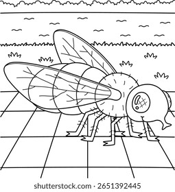 Página de coloração de animais de mosca de fruta de inseto para crianças 