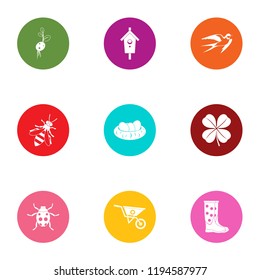 Insect garden icons set. Flat set of 9 insect garden vector icons for web isolated on white background