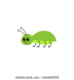 Insect. Green beetle on a white background. Flat design for children. Cute cartoon kawaii funny Doodle character. Vector.
