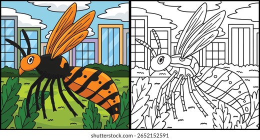 Inseto Hornet animal colorido Desenho Animado Ilustração 