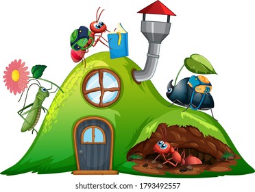 Insect house full of insects on white background illustration