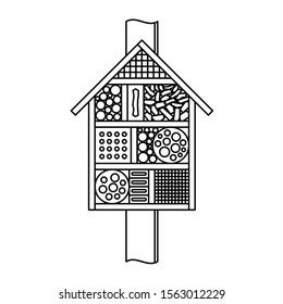 Insect house line style illustration. Bugs and bees hotel symbol. Adjustable stroke width.