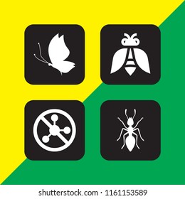 insect icon. 4 insect set with wasp, butterfly, pesticide and ant vector icons for web and mobile app