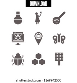 insect icon. 9 insect vector set. girl with butterflies, bug, smeel and skimmer icons for web and design about insect theme