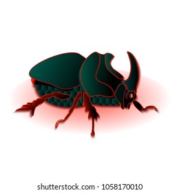 Insect icon. Green and red color. Vector. Flat design. Robot logo. Sign and symbols. Rhinoceros beetle.
