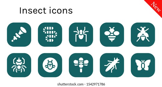 insect icon set. 10 filled insect icons.  Simple modern icons about  - Bpee, Worm, Spider, Bee, Wasp, Bug, Dragonfly, Grasshopper, Butterfly