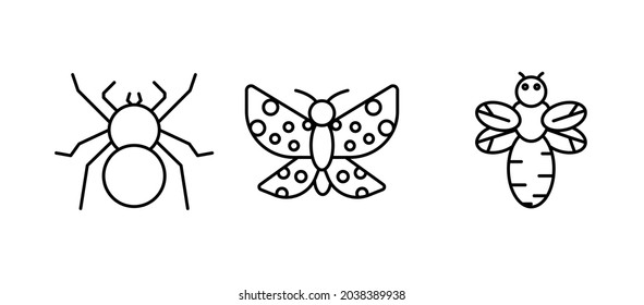 Insect icon set. Butterfly, bee, etc insect illustration set for logo and web design.
