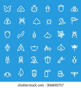 Insect icon set, simple and thin line design